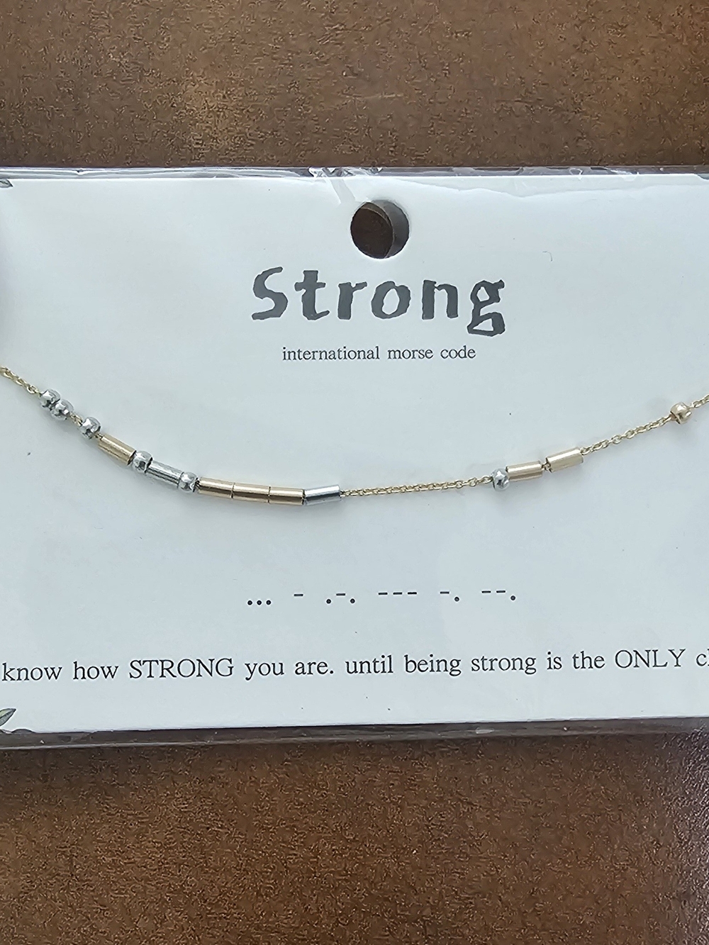 Strong Morse Code Inspirational Necklace Gold Silver Tone